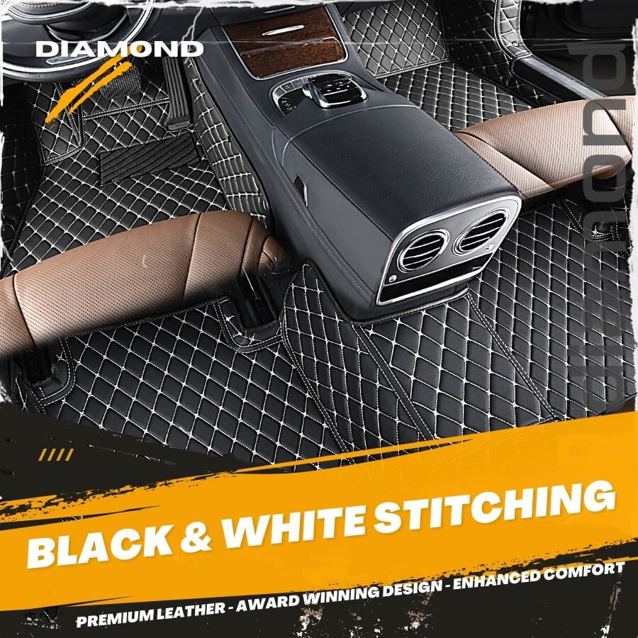 Black and White Stitching Car Mats Set - Diamond Car Mats