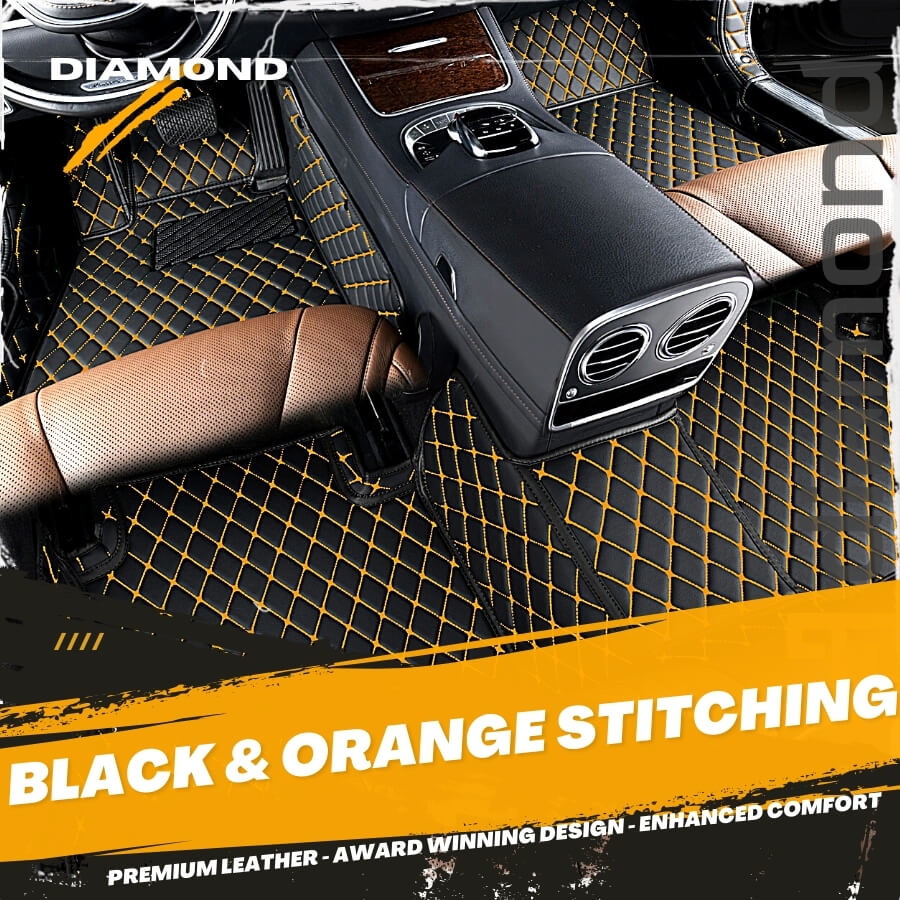 Black & Orange Stitching Luxury Diamond Car Mats Set