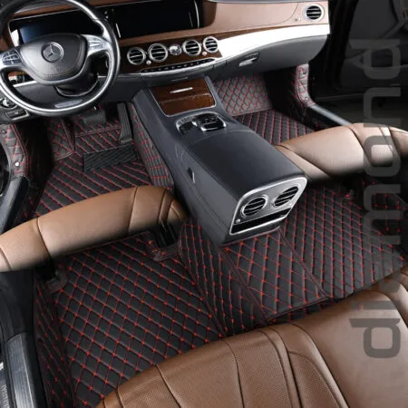 Red With Black Stitch Luxury Diamond Car Mats Set