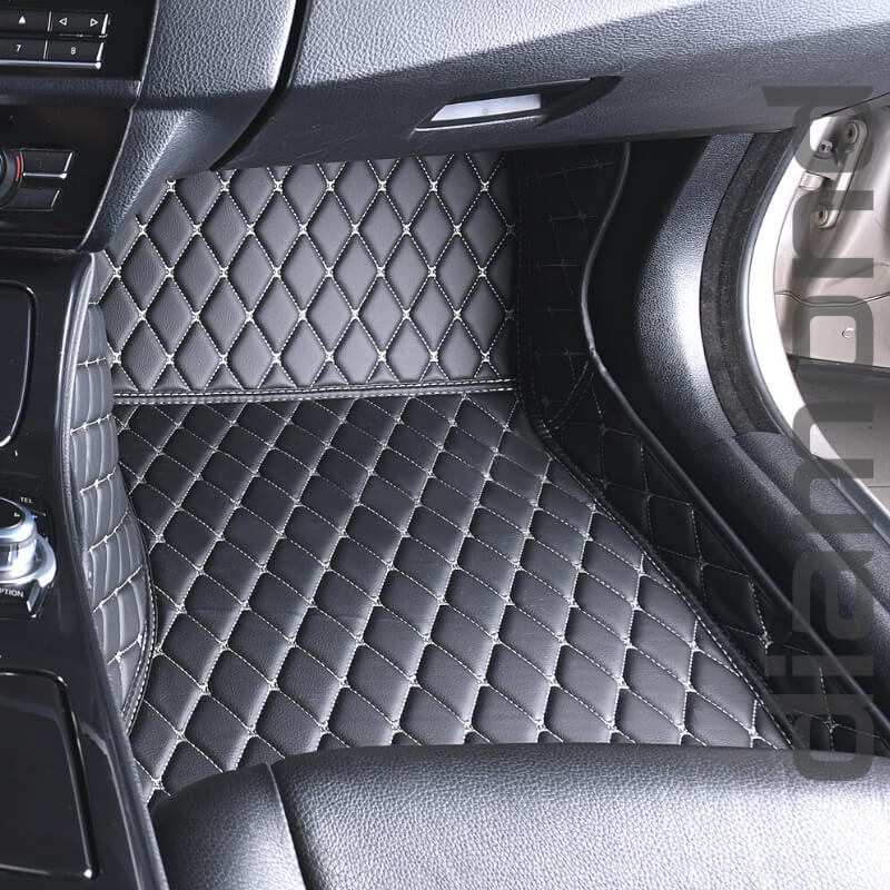 Black and White Stitching Car Mats Set - Diamond Car Mats