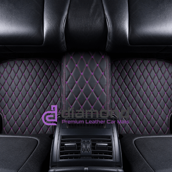 Black Leather and Purple Stitching Diamond Car Mats - Auto Americans