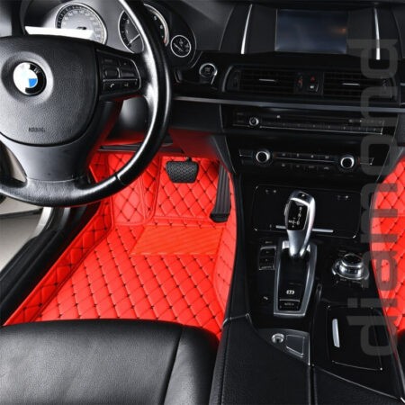 Red With Black Stitch Luxury Diamond Car Mats Set